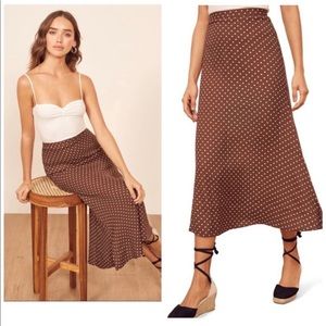NWT Reformation Bea Polka Midi Skirt